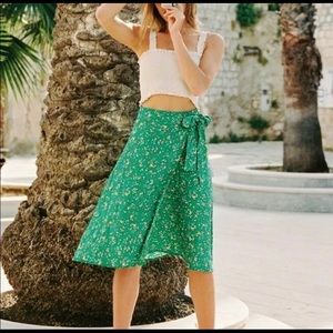 Faithfull the brand Green Floral Wrap Midi Skirt